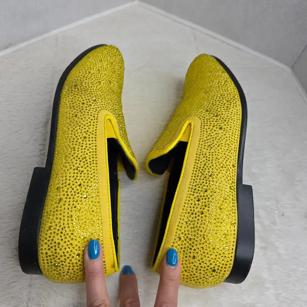 Bright Yellow sz10 Rhinestones allover loafers. Events. Entertainer. Shows Artzy